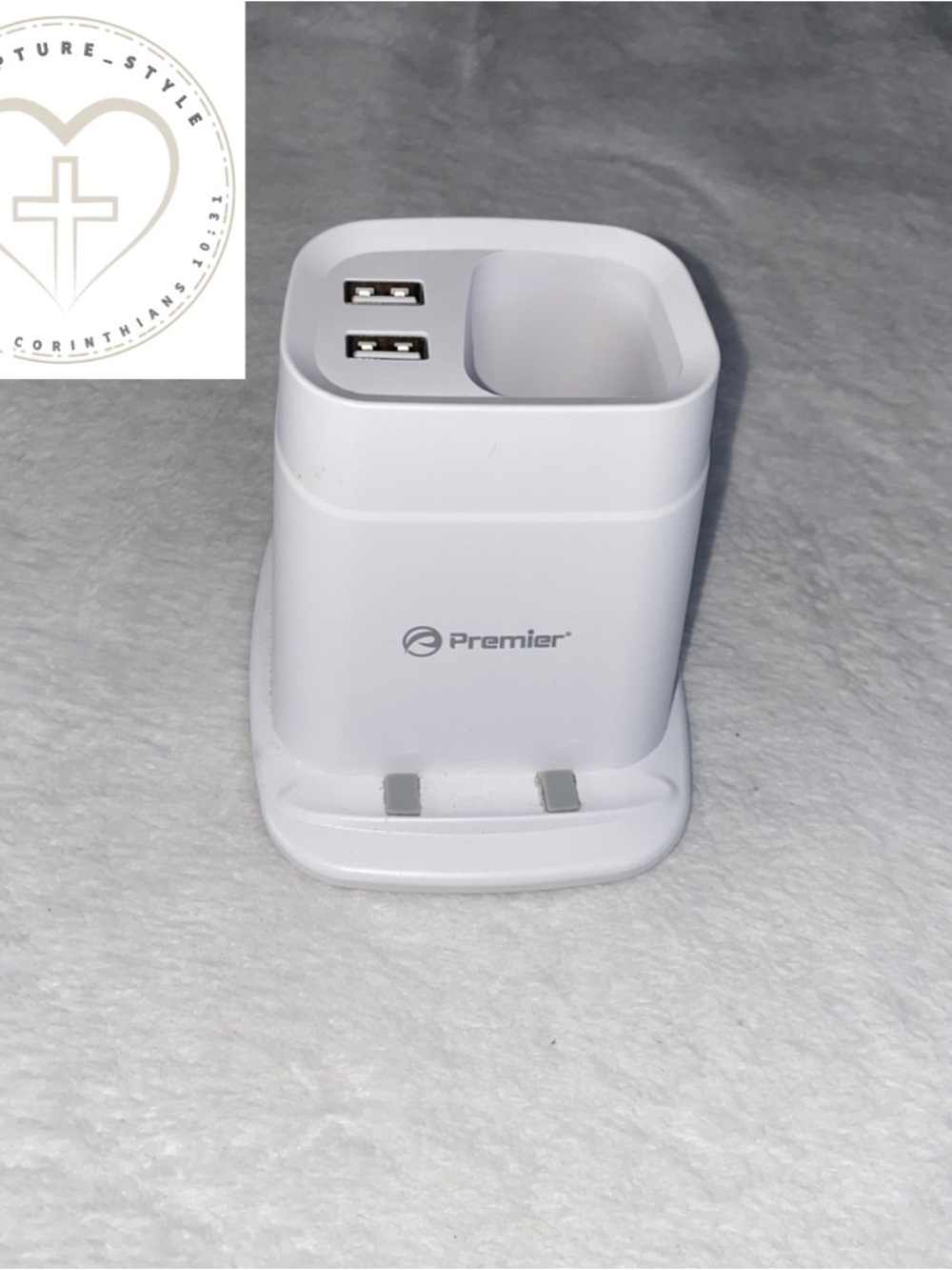 Premier White Dual USB Charging Stand with Organizer Slot